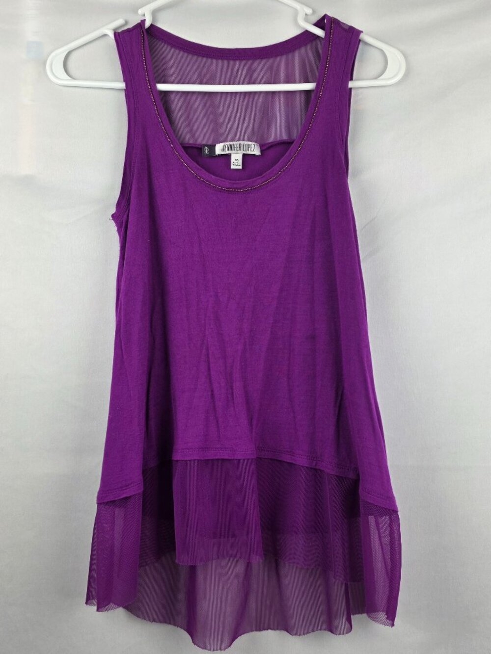 Jennifer Lopez Ultra-Soft Sleeveless Magenta Tank Top with Sheer Hemline